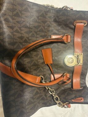 Michael Kors Brown Signature Tote with Cognac Leather Trim